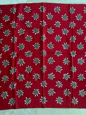 Hand Printed 100% Silk Square Red Floral Star Print Scarf